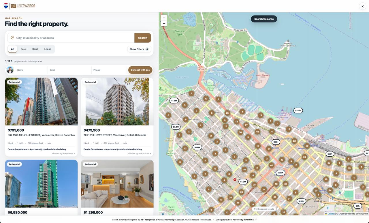 RealtySuite map search inside a Realtor website